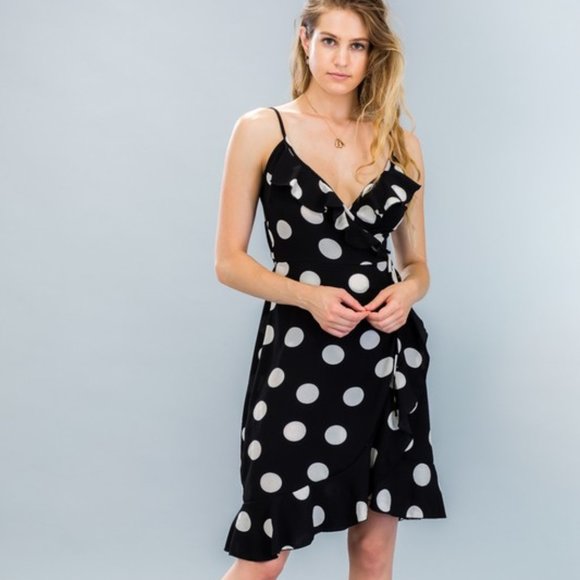 DRESS BLACK POLKA DOT WRAP DRESS - Picture 5 of 8